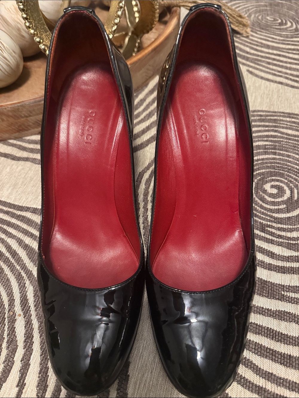 Gucci Black Patent Heels with Red Leather Insole